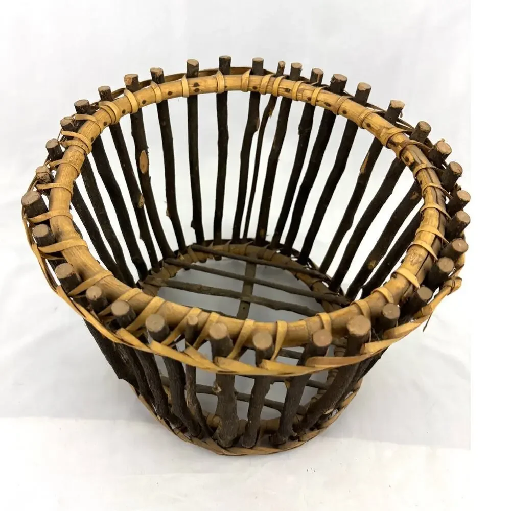 VTG Primitive Pine Tree Branch Gathering Basket Rustic‎ Wooden Bowl 11.5
